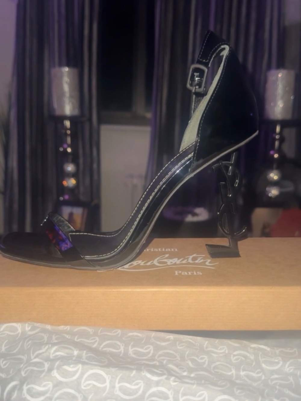 Black YSL heels with silver YSL logo on the heel #luxury #designer